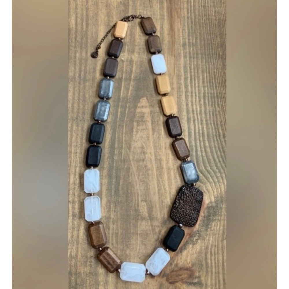 Chunky Wood Resin Statement Necklace Set Boho Vintage Retro Y2K Earthy - Picture 6 of 9